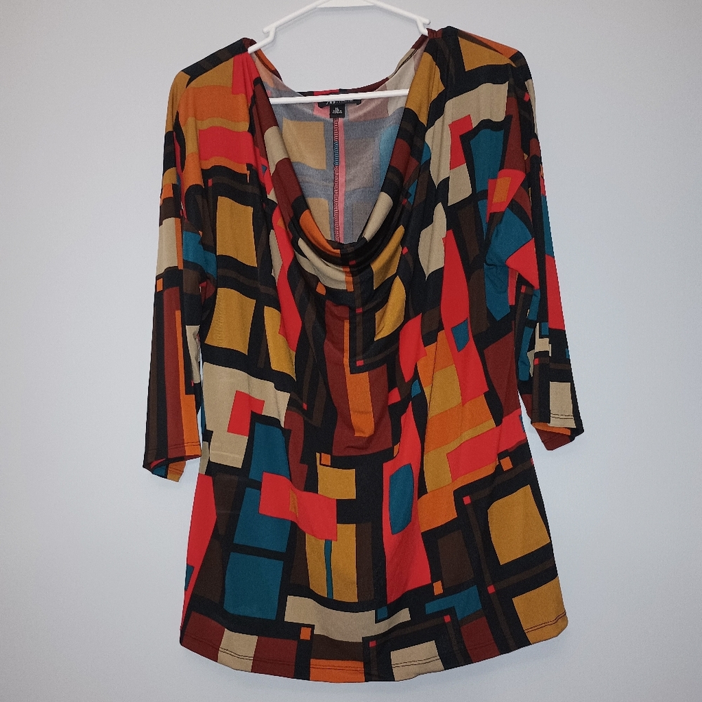 AB Studio Multicolor Geometric Cowl Neck Blouse XL‎